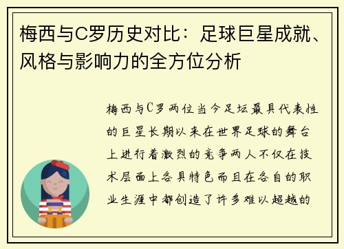梅西与C罗历史对比:足球巨星成就、风格与影响力的全方位分析 梅西与C罗历史对比:足球巨星成就、风格与影响力的全方位分析